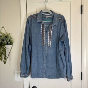 Orvis Denim Embroidered Button Down Shirt